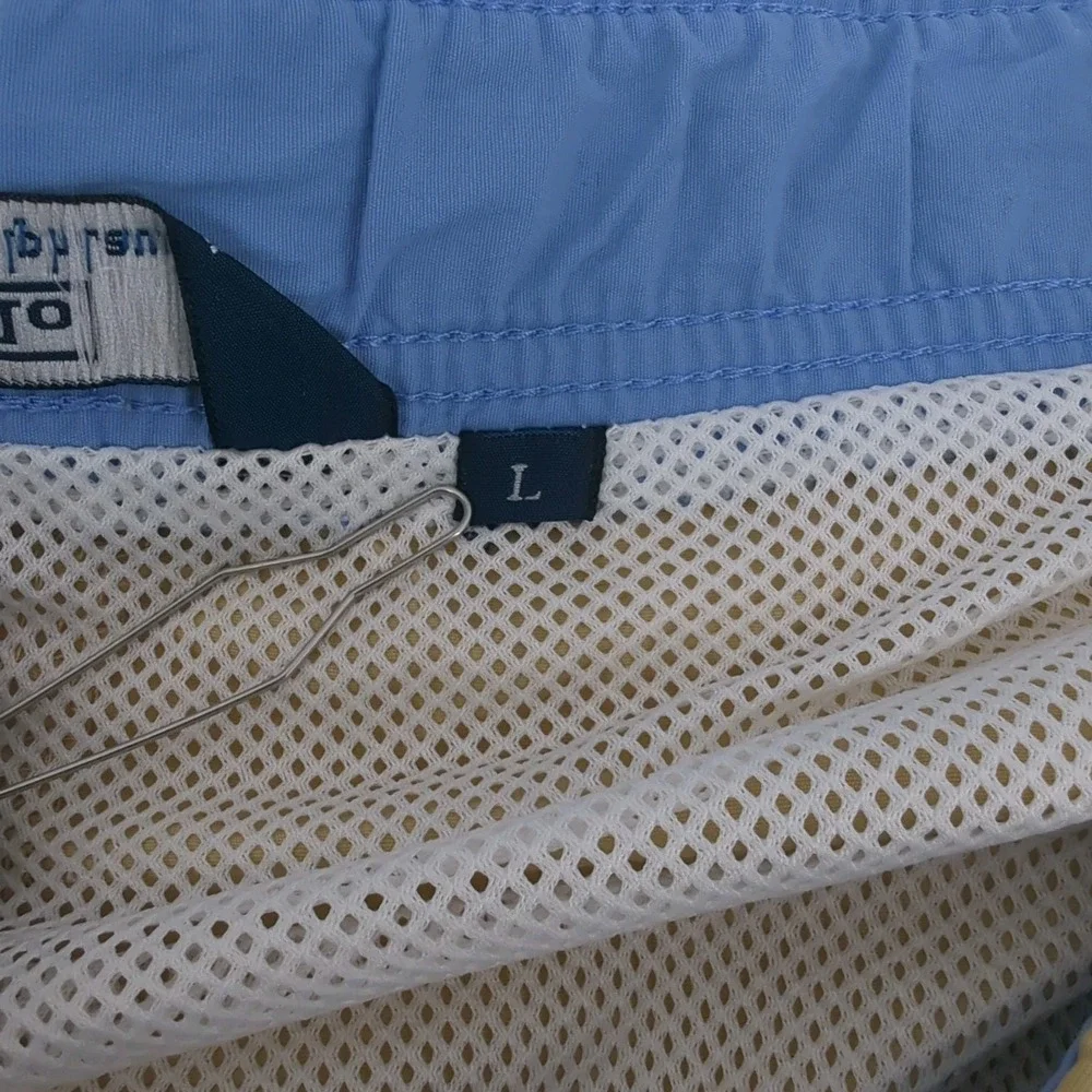 Vtg Polo Ralph Lauren Swim Trunks Cargo Pocket Drawstring Men's Large Flesh Pony